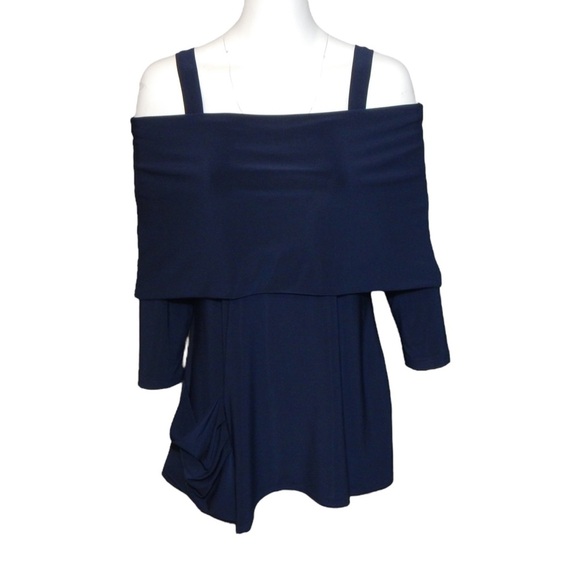 Sympli Uptown Tunic Dark Navy Blue Women’s Size 8 Cold Shoulder Jersey Knit Top - Picture 1 of 6
